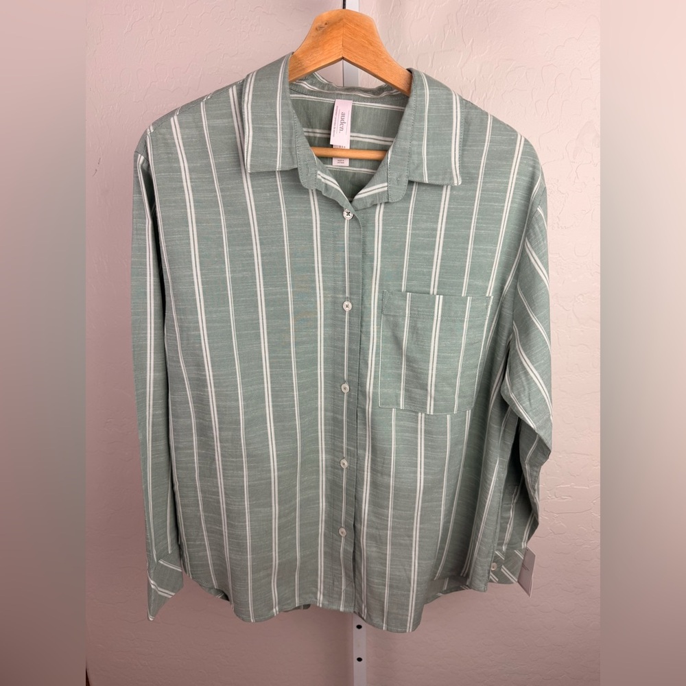 NWT Auden Green Striped Sleepwear Button-Up Top XS